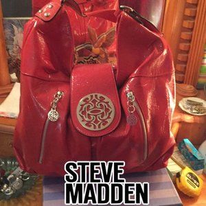Steve Madden Red Faux Patent Leather Hobo Bag